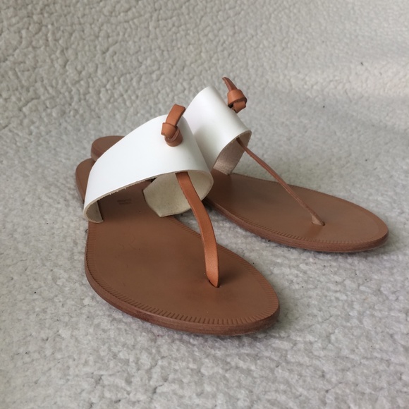 Joie A La Plage Tan and White Leather Flat Thong Sandals - Picture 1 of 13